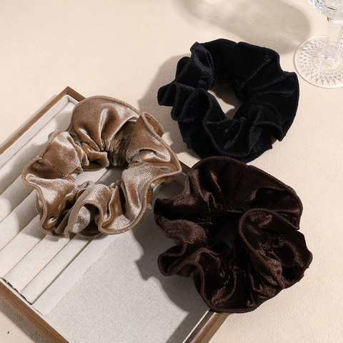 Handmade Solid Color Velvet Large Scrunchies Maillard Style Elastic Double Layered Hair Ties For Women Hair Accessories
