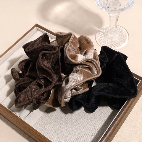 Handmade Solid Color Velvet Large Scrunchies Maillard Style Elastic Double Layered Hair Ties For Women Hair Accessories