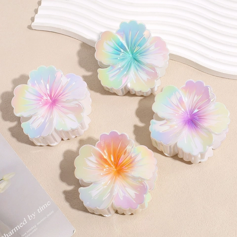 Iriserend Verloop Bloem Haarklem Grote Hars Hibiscus Haai Clip Voor Dames Meisjes Zoete Florale Haarstyling Accessoires