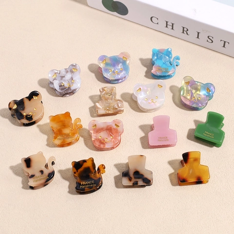 Mini Molletta per Capelli in Acetato per Donna Bambini Simpatica Forma di Orso Gatto Fatto a Mano Stile Coreano Accessori