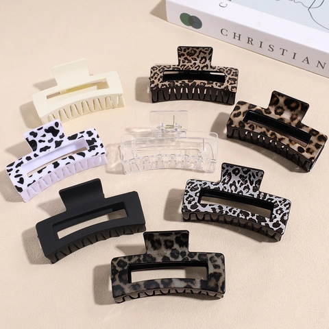 Elegante Pinza per Capelli Rettangolare Grande con Stampa Leopardata in Plastica Opaca per Capelli Spessi Accessori per Capelli Donna