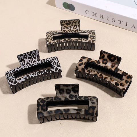 Elegante Pinza per Capelli Rettangolare Grande con Stampa Leopardata in Plastica Opaca per Capelli Spessi Accessori per Capelli Donna