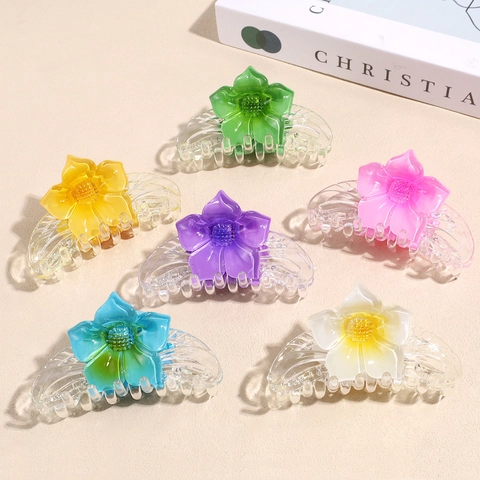 Korean Style Sweet Candy Color Flower Hair Claw Clip Resin Translucent Shark Hair Clip For Women Fashion Accessories