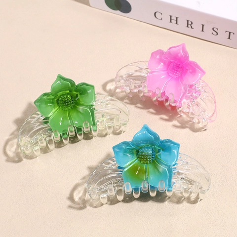 Korean Style Sweet Candy Color Flower Hair Claw Clip Resin Translucent Shark Hair Clip For Women Fashion Accessories