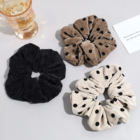 Vintage Polka Dot Plüsch Scrunchie Elegant Große Stoff Haargummi Weiche Elastische Haarband Für Damen Mädchen Mode Haarschmuck