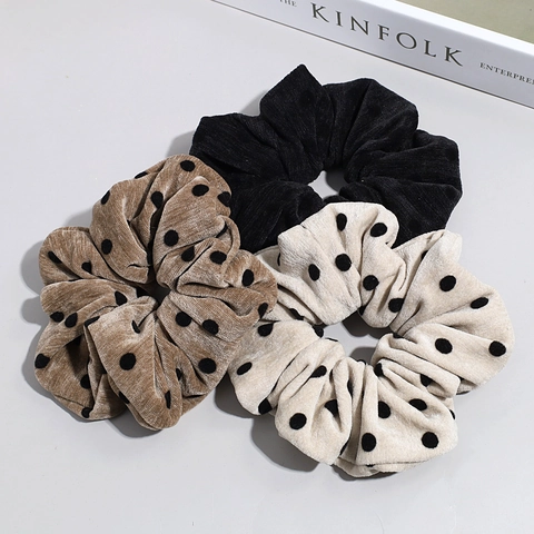 Vintage Polka Dot Plüsch Scrunchie Elegant Große Stoff Haargummi Weiche Elastische Haarband Für Damen Mädchen Mode Haarschmuck