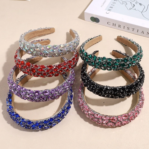 Cerchietto Imbottito con Strass Barocco per Donna Lusso Vintage Fascia per Capelli in Spugna Larga Copricapo di Cristallo Scintillante Gioielli per Feste