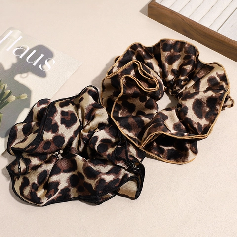 Coletero de Satén Extragrande con Estampado de Leopardo para Mujer Accesorios para el Cabello Elásticos de Tela de Moda Estilo Coreano