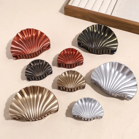 Vintage Metallic Muschel Haarkralle Für Damen Groß Klein Skalope Hai Clip Elegante Kunststoff Haarschmuck