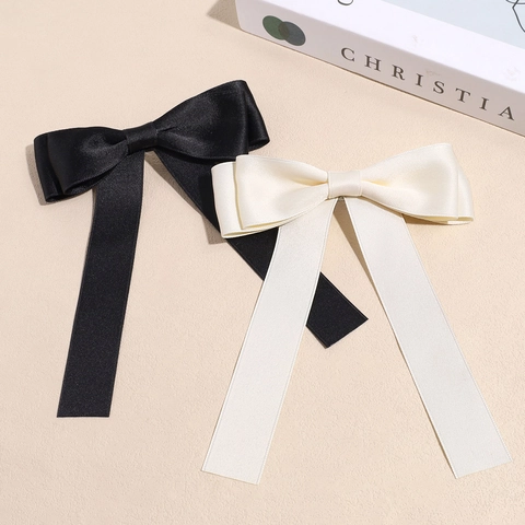 Elegant Satin Ribbon Bow Hair Clip For Women Retro Double Layer Bowknot Spring Hairpin Maillard Style Headwear Accessories