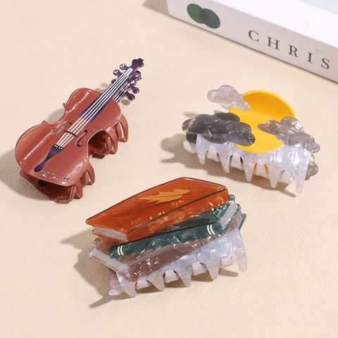 Creative Acetate Hair Claws Artistic Violin Book Wave Sunset Cloud Shape Large Shark Clips For Women Hair Accessories