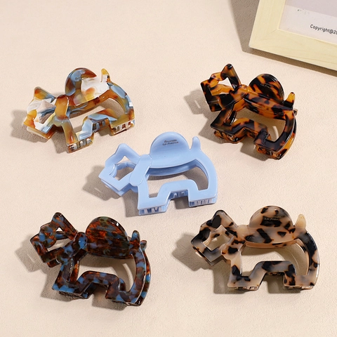 Pinza per Capelli in Acetato Grande Coreana Simpatico Cane Elefante Forma Leopardo Marmo Motivo per Donne Ragazze Accessori per Capelli