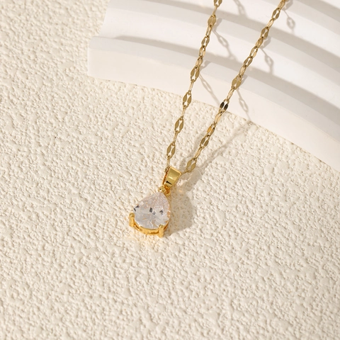 Elegante Zirkoon Waterdruppel Hanger Ketting Voor Vrouwen Verguld Eenvoudige Vintage Lipketting Godin Traan Sieraden