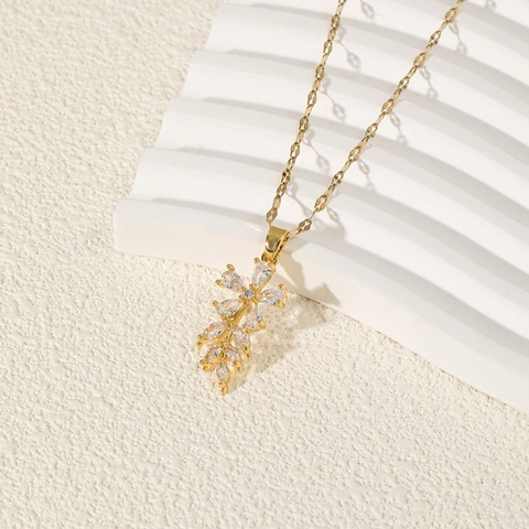Elegante Collar de Acero Inoxidable Con Colgante de Flor de Zirconia Joyería Minimalista Cadena de Clavícula Para Mujer Diario