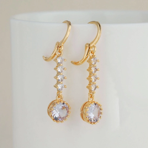 Orecchini Pendenti in Rame e Zirconia Moda Europea Eleganti Orecchini Geometrici Tondi Intarsiati in Zirconia per Donna Gioielli da Festa