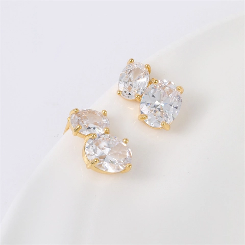 Luxe Goud Koper Dubbele Ovale Strass Oorknopjes Voor Dames Eenvoudige Geometrische Sieraden Met 925 Sterling Zilver Stift