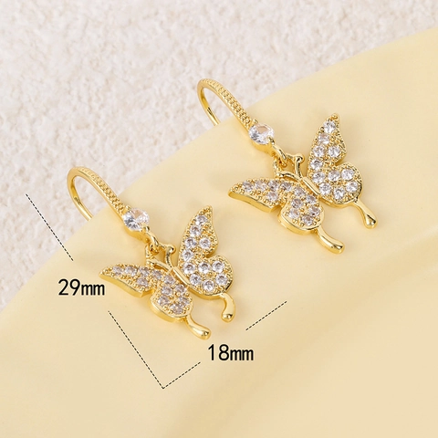 Copper Zirconia Butterfly Drop Earrings 18K Gold Plated Elegant Minimalist Hoop Earrings For Women Fashion Jewelry Gift