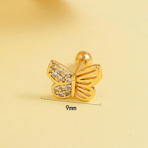 Pendientes de Boton Helix de Acero Inoxidable Chapado en Oro Circon Piercing Cartilago Mariposa Estrella Geometrico Bola de Tornillo para Mujer Joyeria