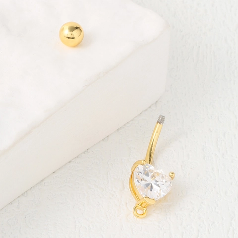 Edelstahl Herz Zirkonia Bauchnabelpiercing Vergoldet Herzform Nabel Piercing Schmuck Für Damen Mode Körperschmuck