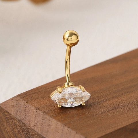 Elegant Stainless Steel Marquise Zirconia Belly Button Ring Gold Plated Piercing Jewelry For Women Sexy Body Accessories