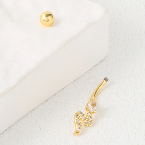 Snake Shaped Belly Button Ring Gold Plated Stainless Steel Navel Piercing Jewelry Copper Inlaid Zircon Body Jewelry For Women Fashion