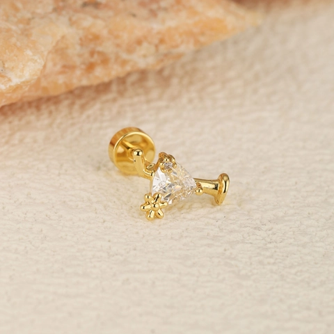 18K Gold Plated Stainless Steel Cartilage Earring Stud Copper Zirconia Flower Heart Star Geometric Piercing Jewelry For Women