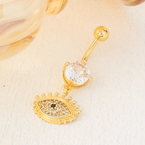 Evil Eye Belly Ring Stainless Steel Curved Barbell Gold Plated Copper Clear Zirconia Navel Piercing Jewelry Women Beach Access