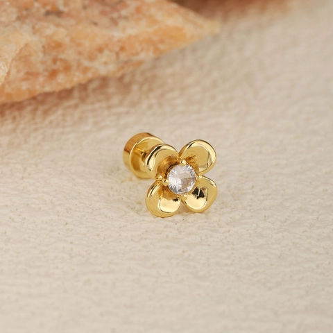 18K Gold Plated Stainless Steel Zirconia Cartilage Stud Earrings For Women Mushroom Airplane Flower Screw Back Piercing Jewelry