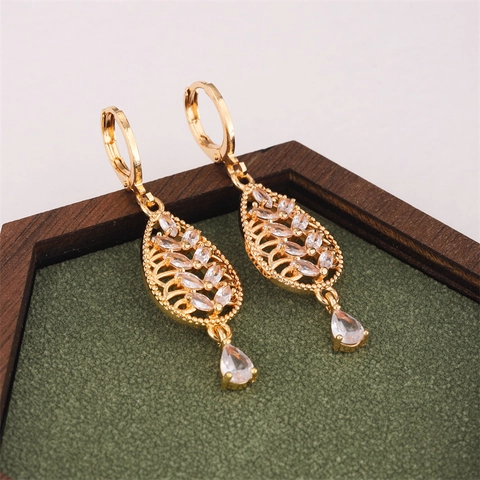 Kupfer Zirkonia Blumen Quaste Ohrhänger Für Damen Elegant Gold Beschichtet Vintage Lange Hängeohrringe Für Party Geschenk
