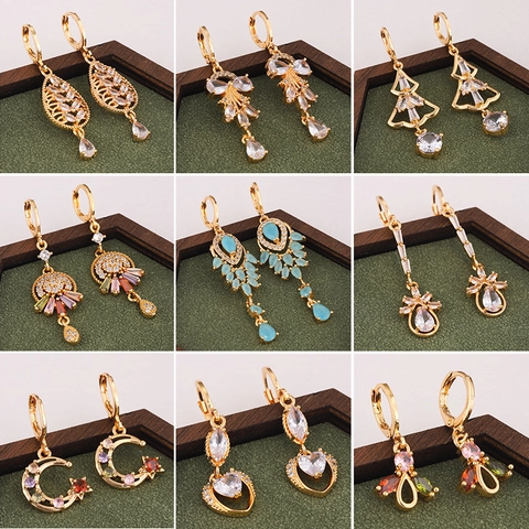 Kupfer Zirkonia Blumen Quaste Ohrhänger Für Damen Elegant Gold Beschichtet Vintage Lange Hängeohrringe Für Party Geschenk