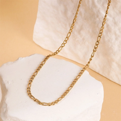 Hip Hop Edelstahl Figaro Link Kette Halskette Für Damen Minimalistisch 18K Vergoldet Figaro Kette Schmuck Geschenk
