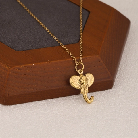 Thai Style 18K Gold Plated Stainless Steel Elephant Pendant Necklace For Women 3D Animal Elephant Head Charm Fashion Jewelry Gift