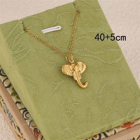 Thai Style 18K Gold Plated Stainless Steel Elephant Pendant Necklace For Women 3D Animal Elephant Head Charm Fashion Jewelry Gift