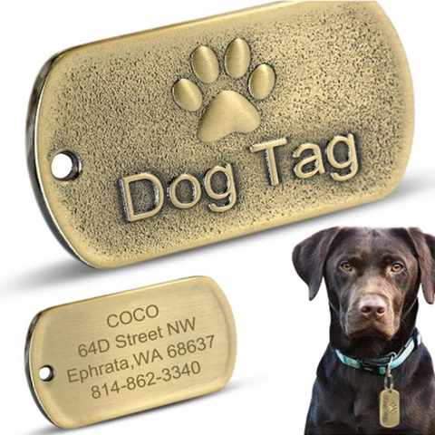 Vintage Bronze Metal Pet ID Tag Retro Paw Print Dog Cat Collar Pendant Decorative Animal Identity Plate Accessory