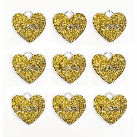 Placa de Identificación para Mascotas de Aleación en Forma de Corazón Con Purpurina Letras Love Huella de Pata Colgante Personalizado para Collar de Perro Gato