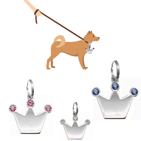 Strass Kroon Huisdier ID Penning Legering Hond Kat Naam Identificatie Hanger Decoratief Halsband Sieraad Dier