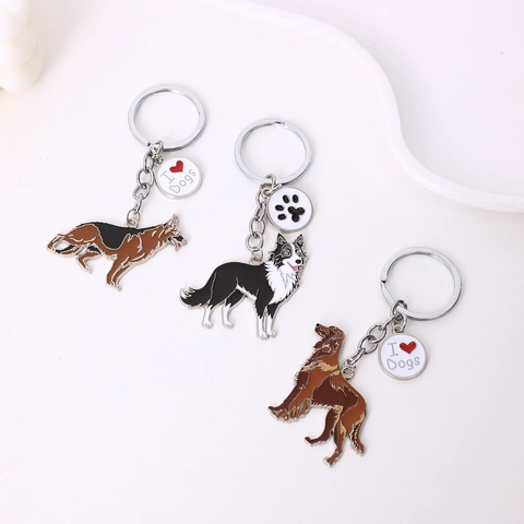 Simpatico Portachiavi in Smalto per Cani Lega di Zinco Metallo Ciondolo Borsa Pastore Portachiavi Regalo per Amanti dei Cani