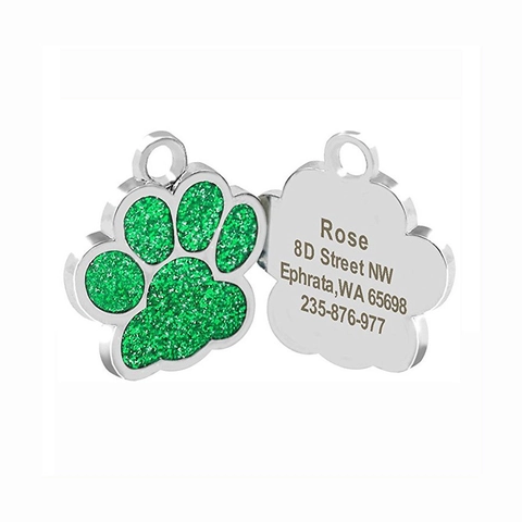 Personalized Paw Print Pet ID Tag Glitter Alloy Engravable Name Phone Identity Pendant For Dog Cat Collar Charm