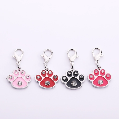 Targhetta Identificativa in Lega con Strass a Forma di Zampa Ciondolo Smaltato per Collare Cane Gatto Gioielli per Halloween Decorazione
