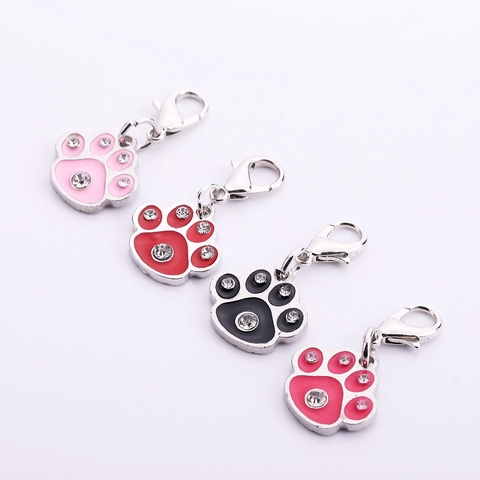 Targhetta Identificativa in Lega con Strass a Forma di Zampa Ciondolo Smaltato per Collare Cane Gatto Gioielli per Halloween Decorazione