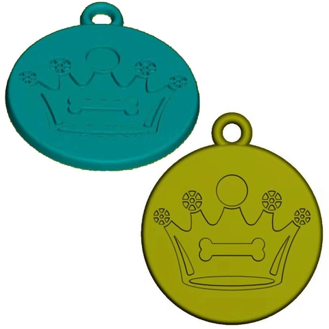 Round Metal Pet ID Tag With Enamel Crown Bone Pattern Cute Cat Dog Identification Plate Necklace Pendant Jewelry Accessory