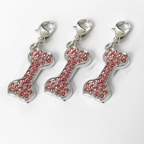 Alloy Rhinestone Bone Shape Pet ID Tag Pendant For Dog Cat Collar Anti-Lost Decorative Metal Bone Charm Jewelry