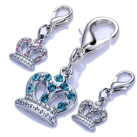 Pet Crown Pendant Alloy Rhinestone Dog Cat ID Tag Charm With Lobster Clasp Silver Plated Sparkling Decorative Accessory