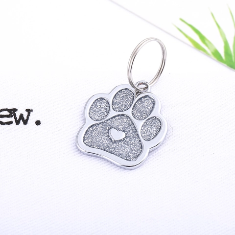 Médaille d'Identification pour Animaux en Forme de Patte Pailletée Alliage de Zinc Pendentif de Collier Anti-Perte Chien Chat