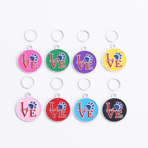 Fashion Alloy Pet ID Tag Metal Dog Tag For Collars Heart Round Shape Enamel Pendant Identification Plate For Dogs Cats Pet Accessories