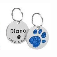 Round Zinc Alloy Glitter Paw Print Pet ID Tag Engravable Anti-Lost Collar Pendant For Cats Dogs Multi Color Accessory
