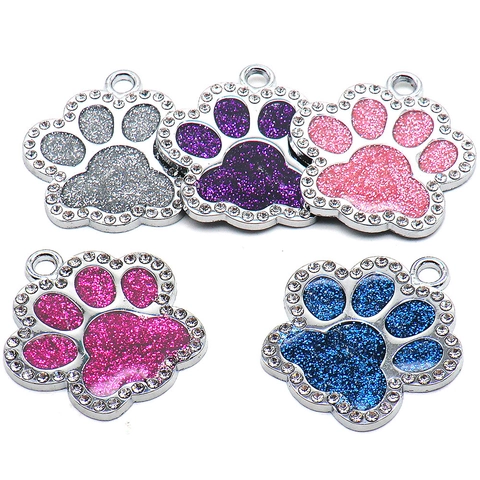 Rhinestone Paw Pet ID Tag Glitter Dog Cat Collar Pendant Metal Alloy Anti-lost Identity Nameplate Jewelry Accessory