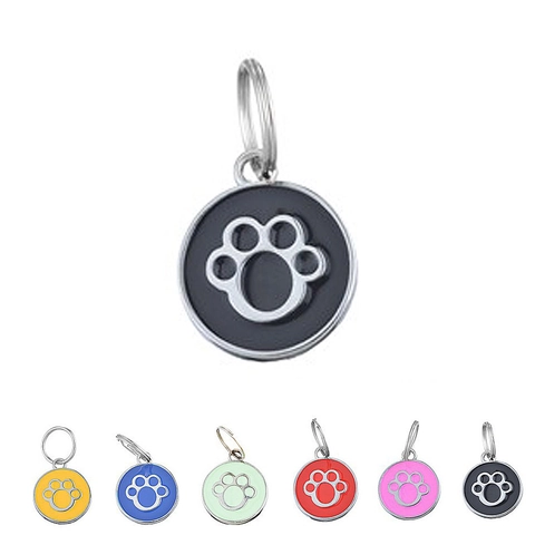 Zinc Alloy Enamel Paw Print Pet ID Tag Round Metal Cat Dog Name Label Multi Color Puppy Kitten Identification Pendant Jewelry
