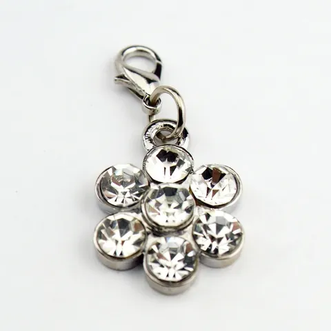 Stainless Steel Rhinestone Plum Blossom Pet Pendant Decorative Flower Dog Tag Necklace Attachment For Dogs Cats Jewelry