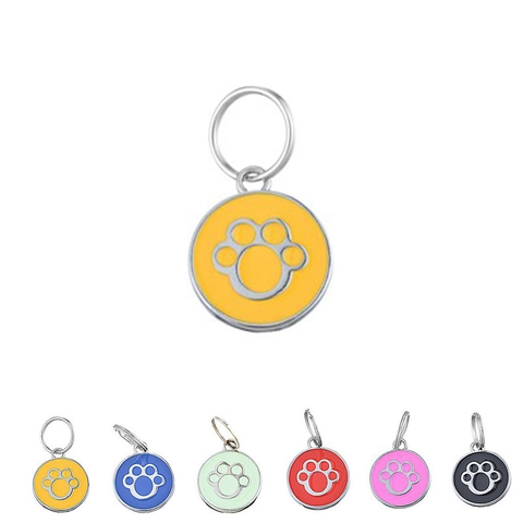 Colorful Zinc Alloy Enamel Pet ID Tag Round Paw Print Dog Cat Collar Pendant Identification Accessory For Pets